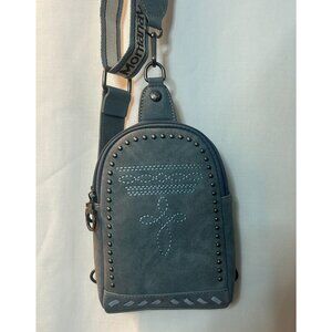 Montana West Blue Studded Crossbody Bag Pack Embroidery Adjustable Strap - NEW